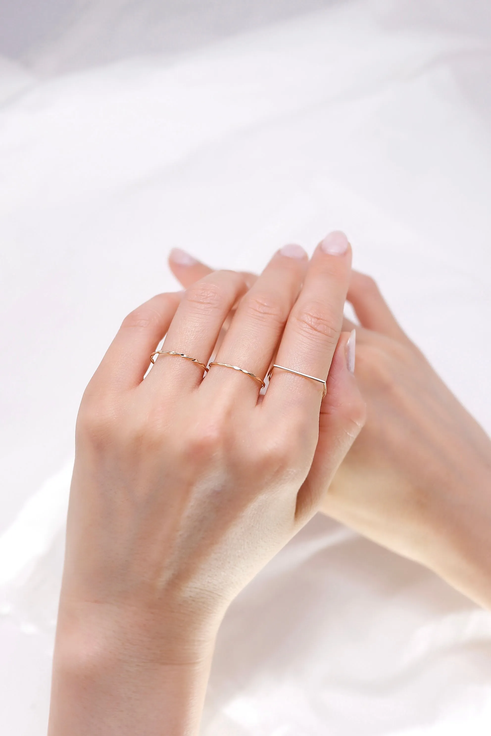 14K Solid Gold Flat Twisted Rope Stackable Ring