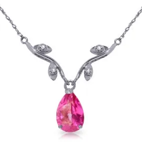 1.52 Carat 14K Solid White Gold Naturalive Moment Pink Topaz Diamond Necklace