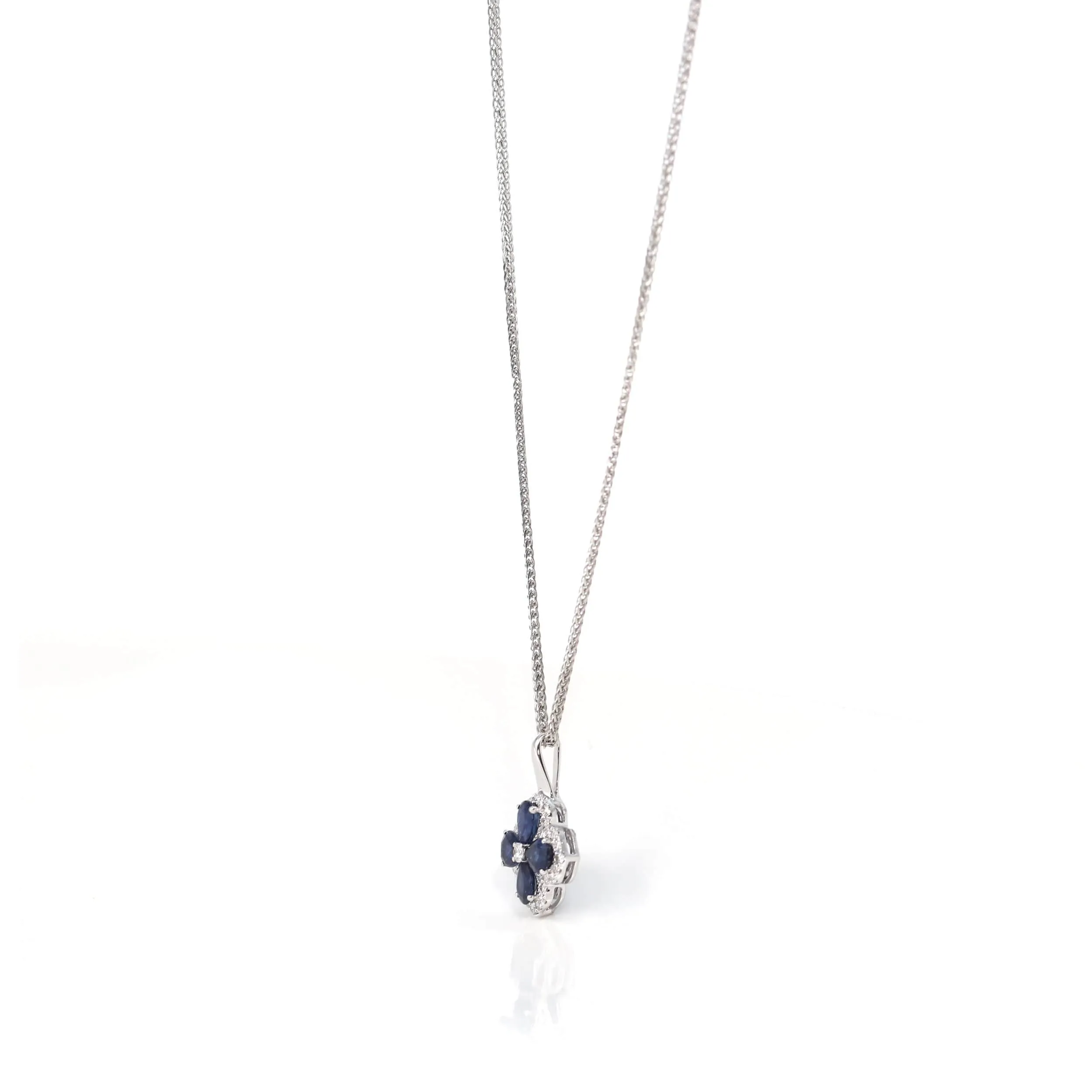 18k White Gold Natural Blue Sapphire 4 Stone Necklace With Diamonds