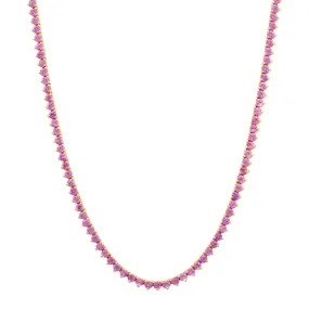 3-Prong Pink Sapphire Tennis Necklace