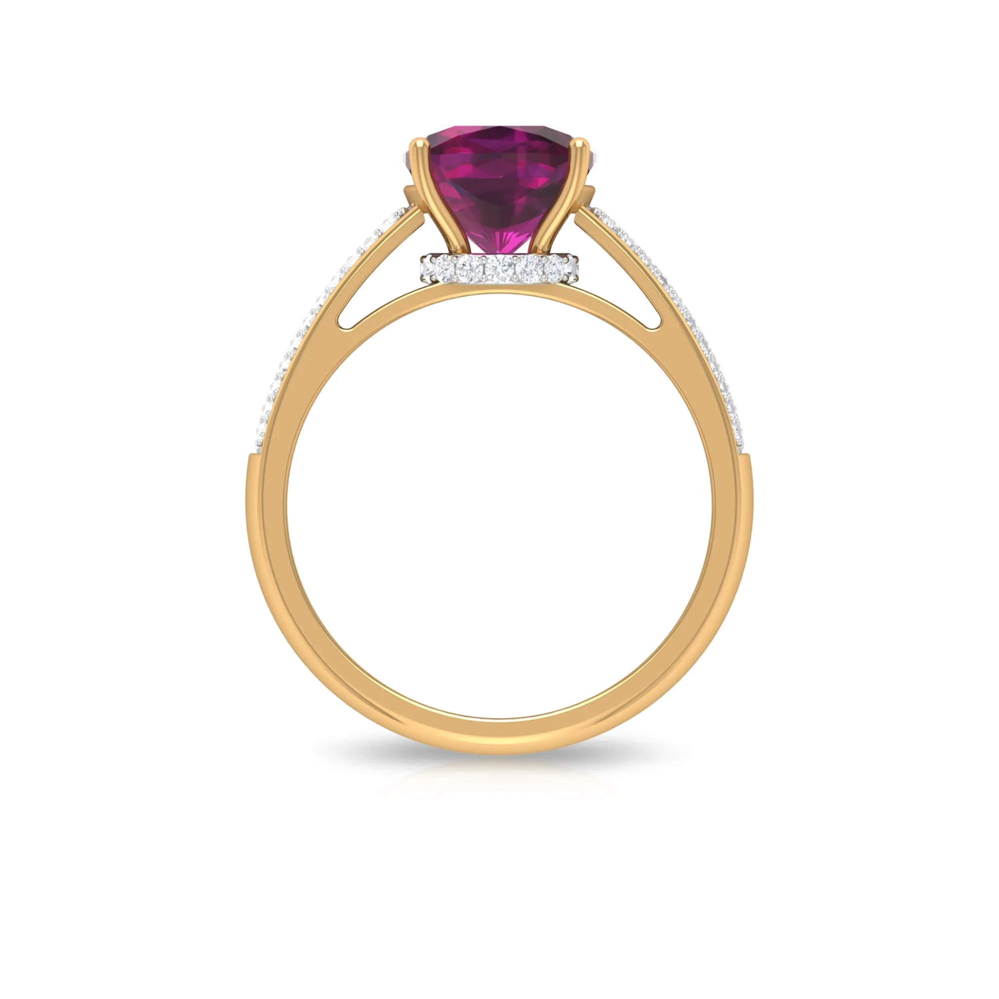4 CT Solitaire Rhodolite and Diamond Ring with Hidden Halo