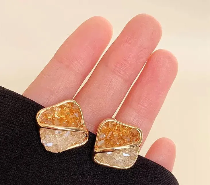 Amber and Clear Crystal Geometric Stud Earrings -jlt11857