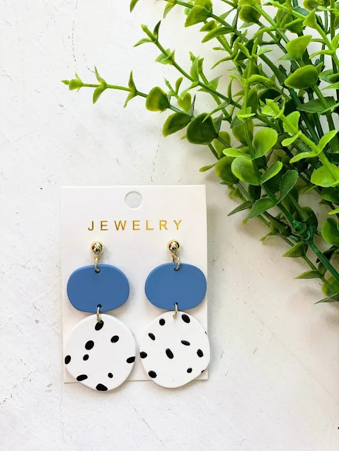 Blue Dalmation Polymer Clay Earrings