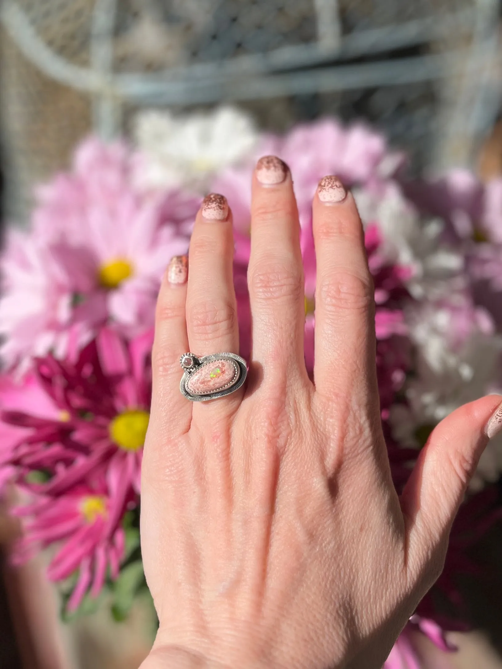 Cantera Opal and Pink Tourmaline Orbit Ring