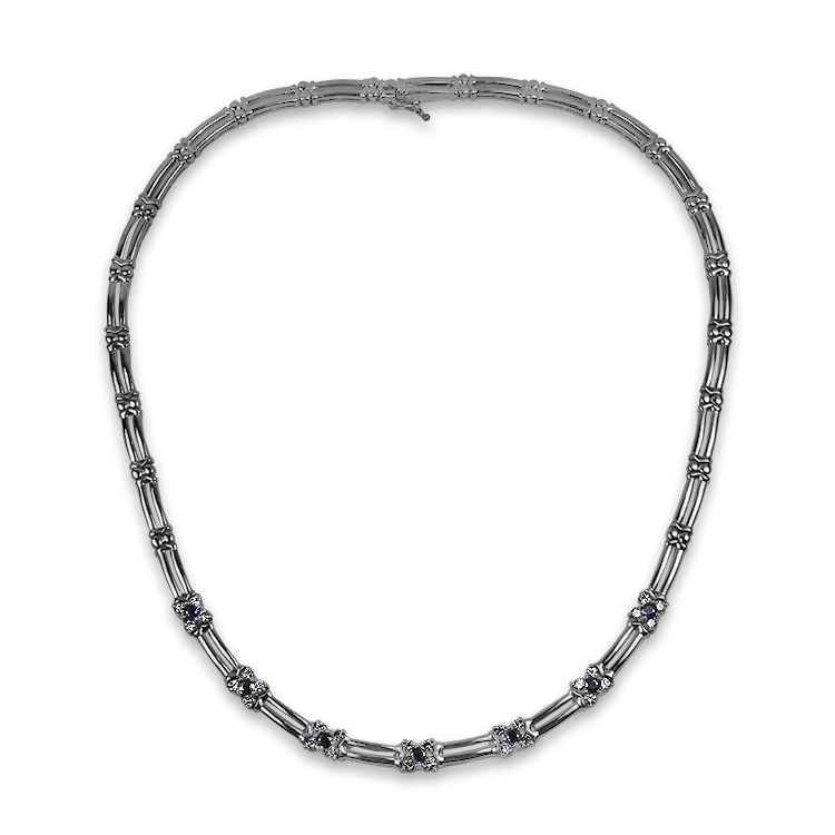 Estate 14k White Gold Sapphire & Diamond Necklace