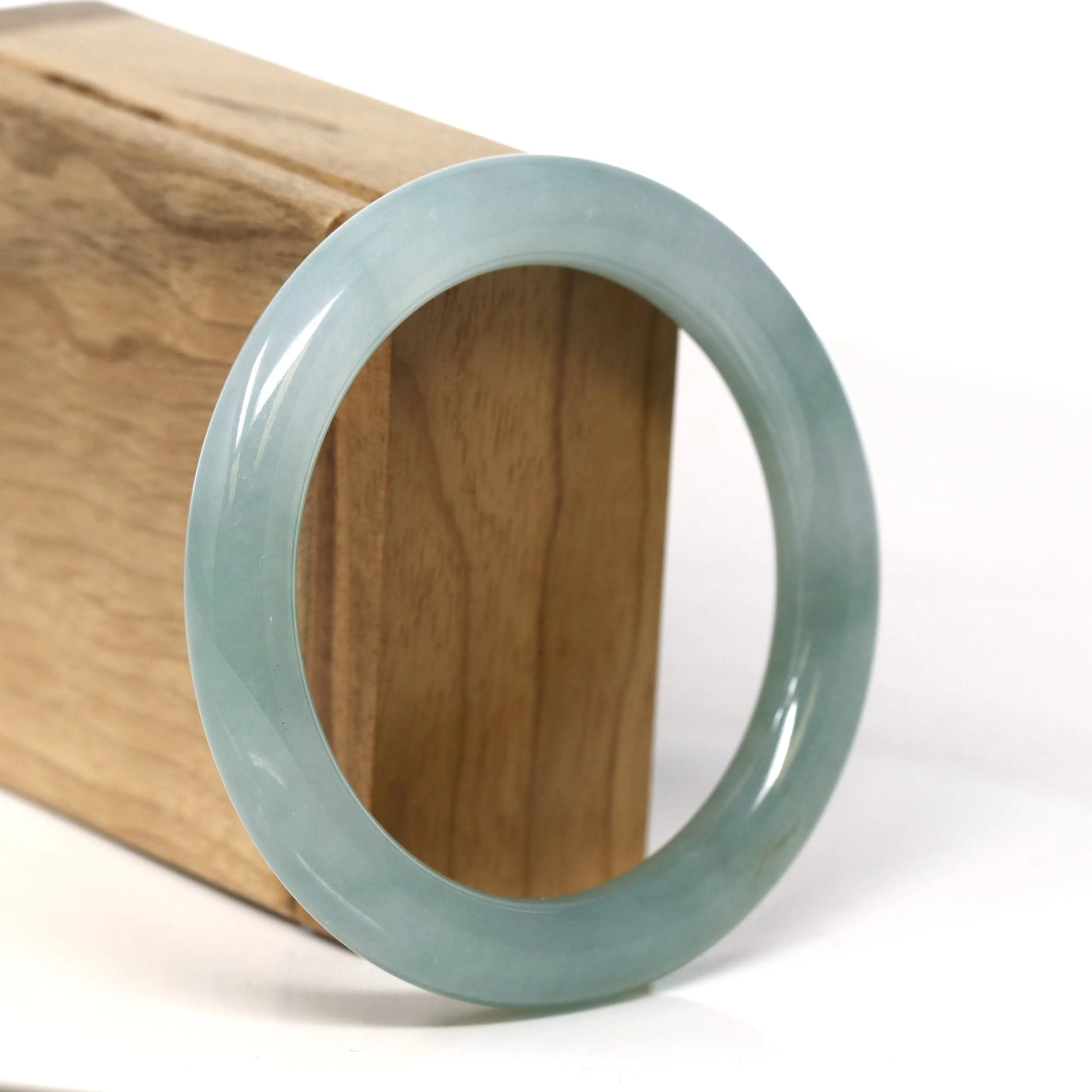 Natural Burmese Icy Oil Green Jadeite Jade Traditional Full Round Bangle Bracelet (56.66mm) #T284