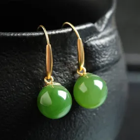Natural Jade Earrings Nephrite Gold Earrings WE25