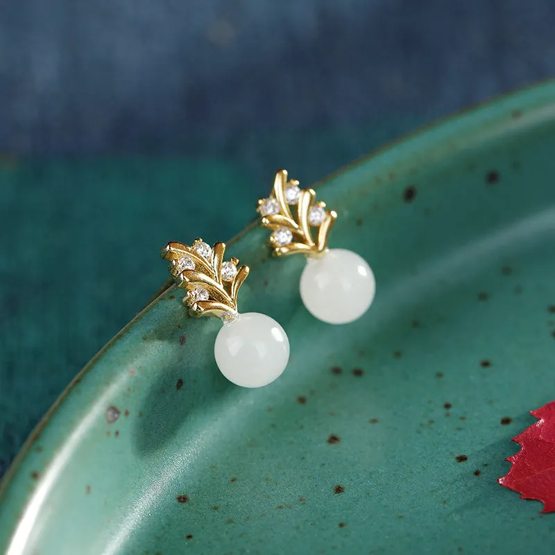 Natural Jade Earrings Nephrite Silver Earrings ZNE180