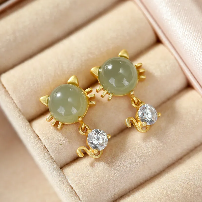 Natural Jade Earrings Nephrite Silver Earrings ZNE197