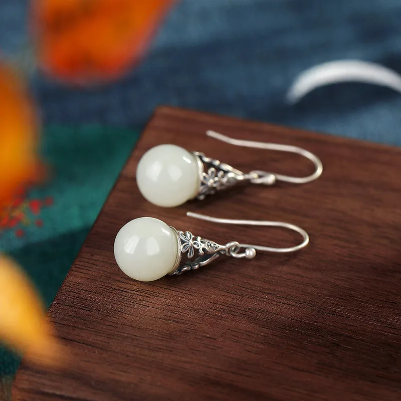 Natural Jade Earrings Nephrite Silver Earrings ZNE499