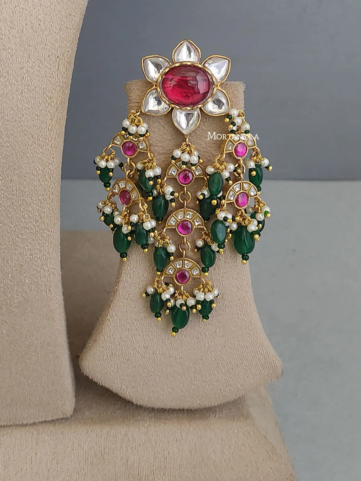 Navratna Gold Plated Jadau Kundan Bridal Necklace Set - MO-S25N
