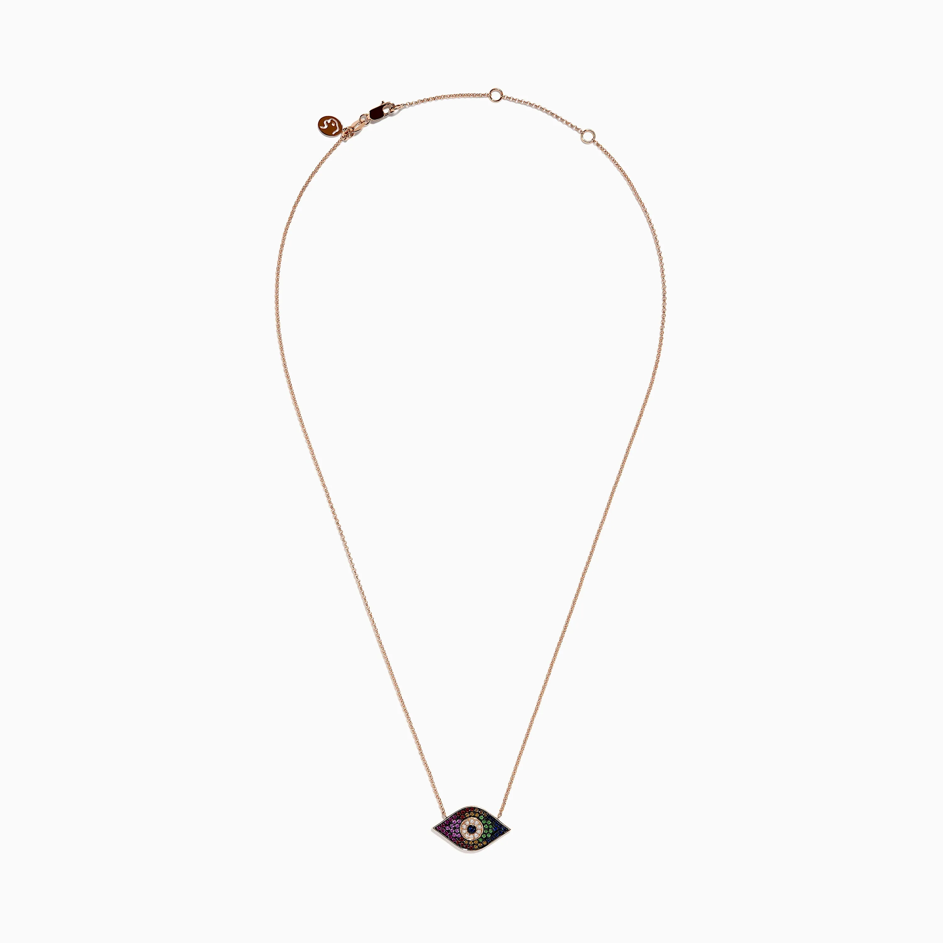 Novelty 14K Rose Gold Multi Sapphire & Diamond Evil Eye Necklace