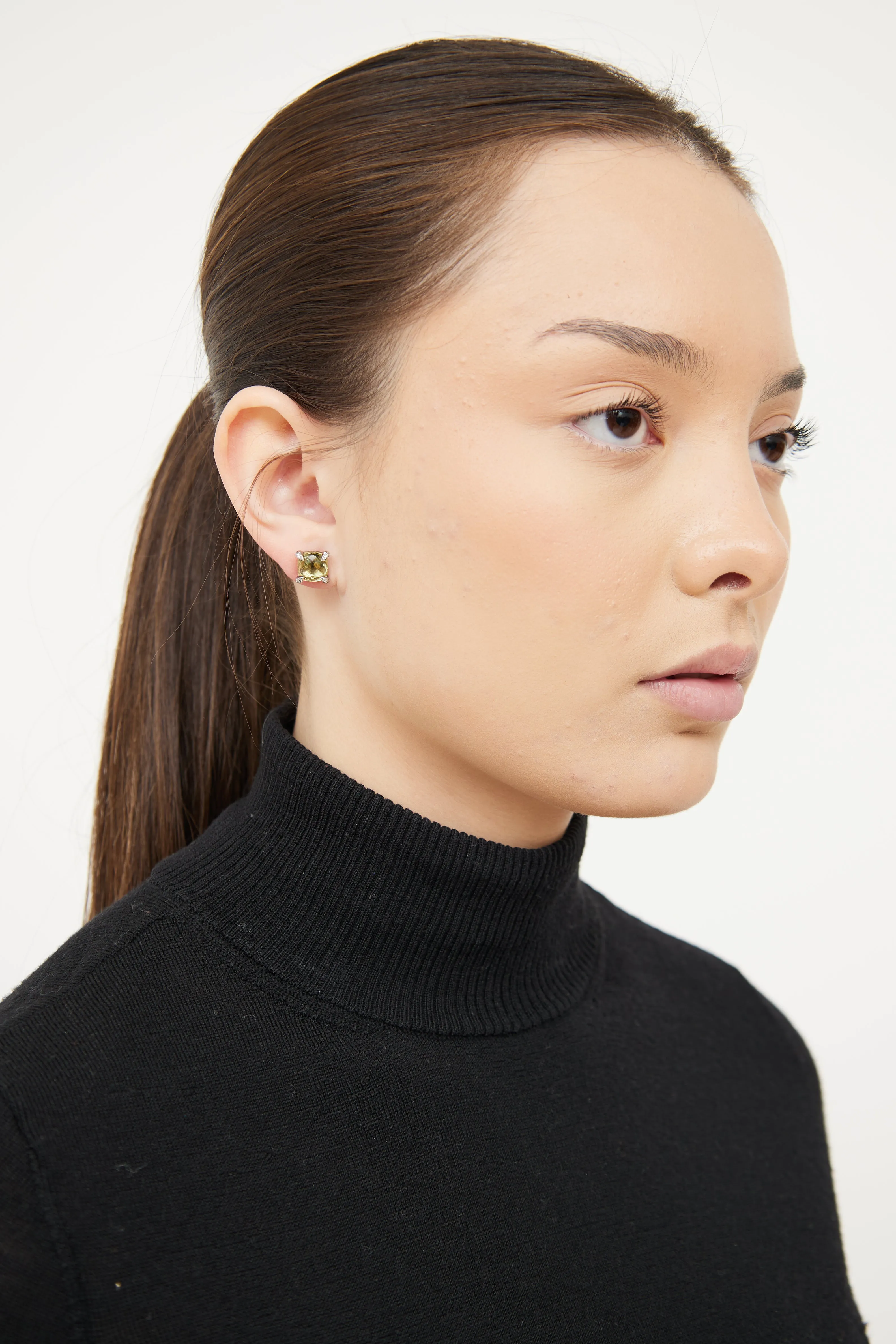 Sterling Silver Chatelaine Yellow Quartz Diamond Stud Earrings