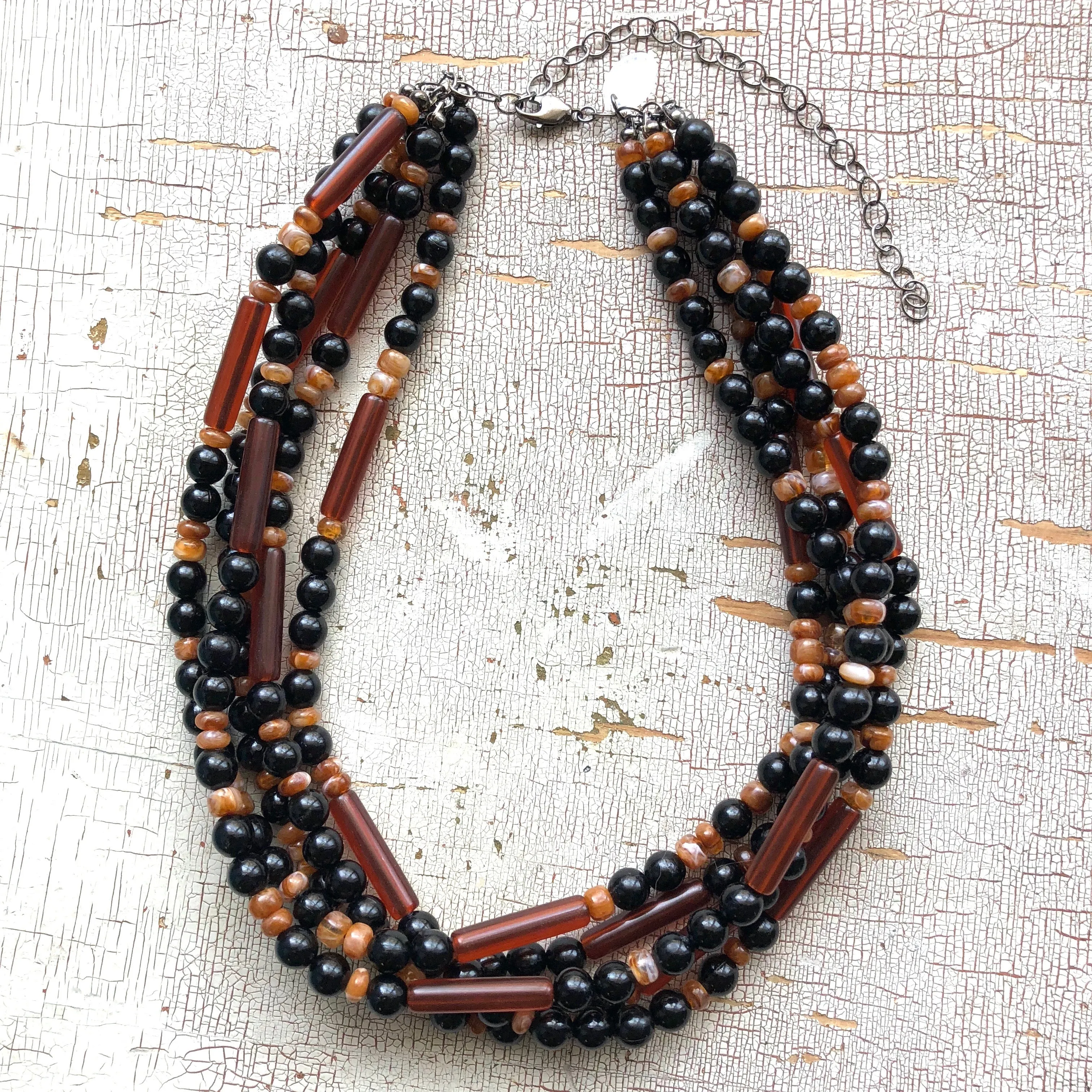 Tortoise & Black Beaded Vintage Lucite Sylvie Statement Necklace