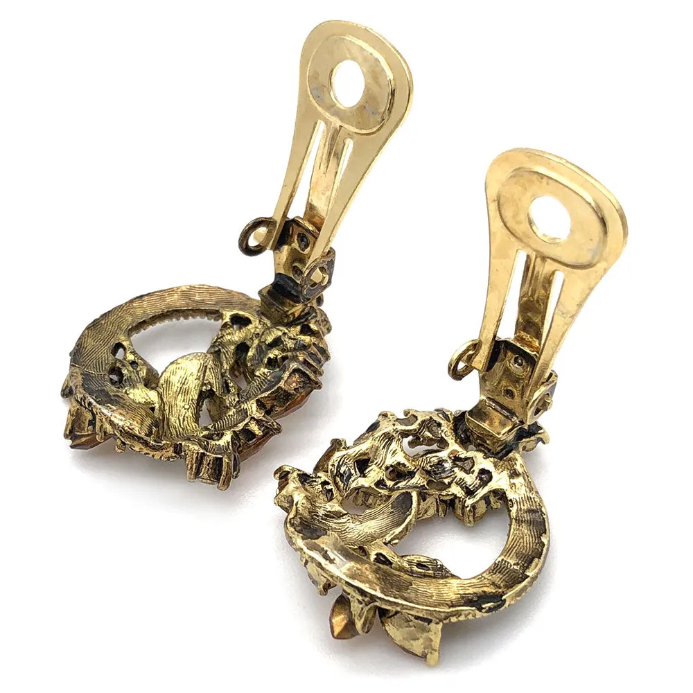 【USA輸入】ヴィンテージ アンバー ラインストーン イヤリング/Vintage Amber Rhinestones Clip On Earrings