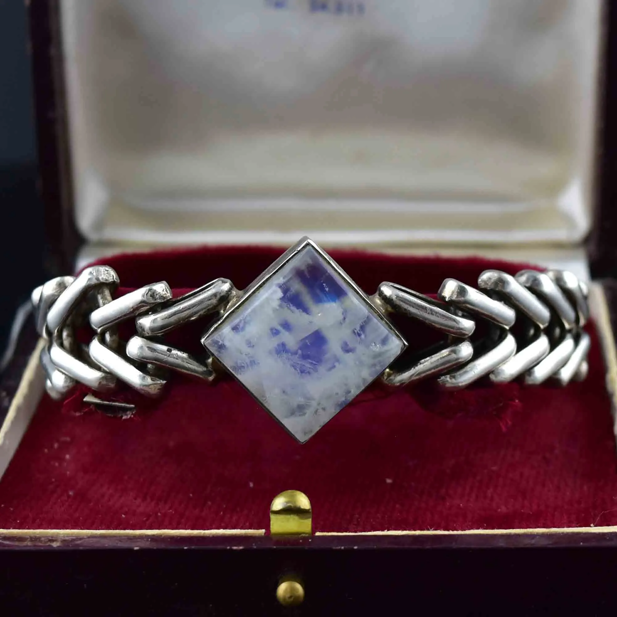 Vintage Heavy Silver Moonstone Chain Bracelet