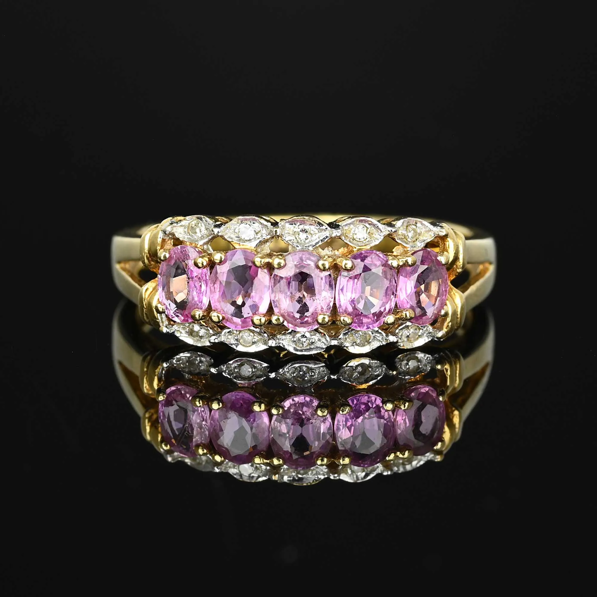 Vintage Pink Sapphire Diamond Accent Ring in Gold