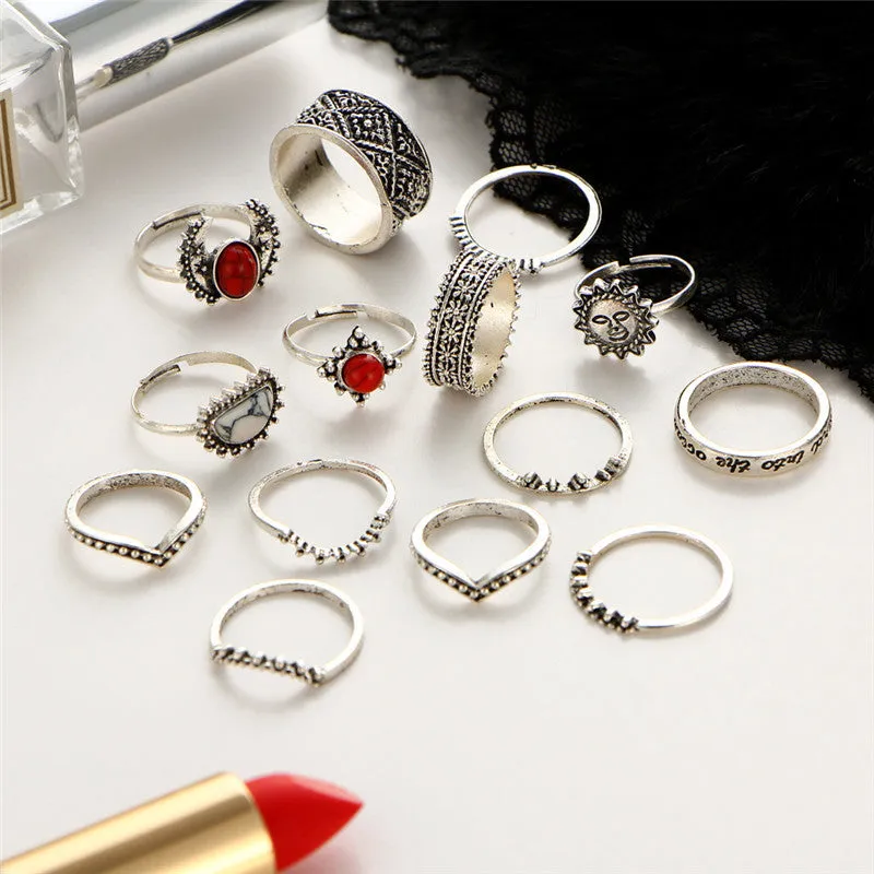 Vintage Sun and Moon Ring Set