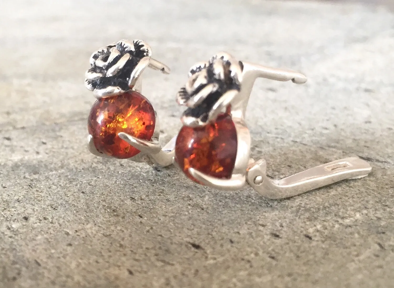 Yellow Rose Earrings - Amber Earrings - Drop Flower Earrings